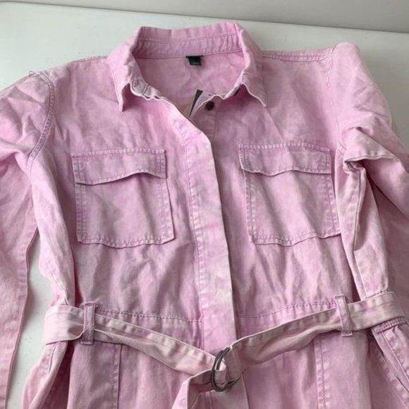 NEW  Long Sleeve Collared Neck Belted Jumpsuit - Picture 2 of 8